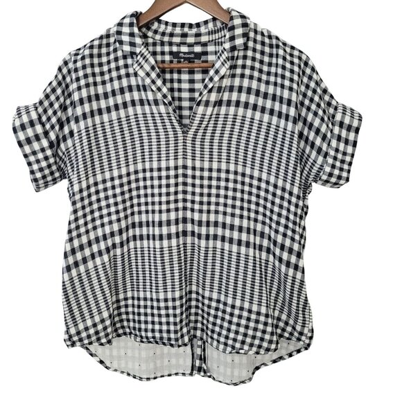 Madewell Tops - Madewell Plaid Flannel Popover Shirt Womens Size XS Split Hem Short Sleeve Top